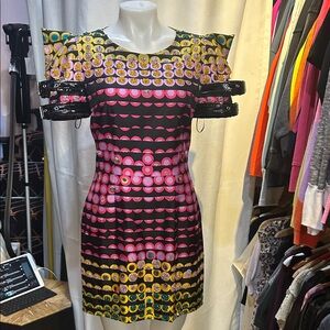 Moschino Black and Pink Patterned Mini Dress